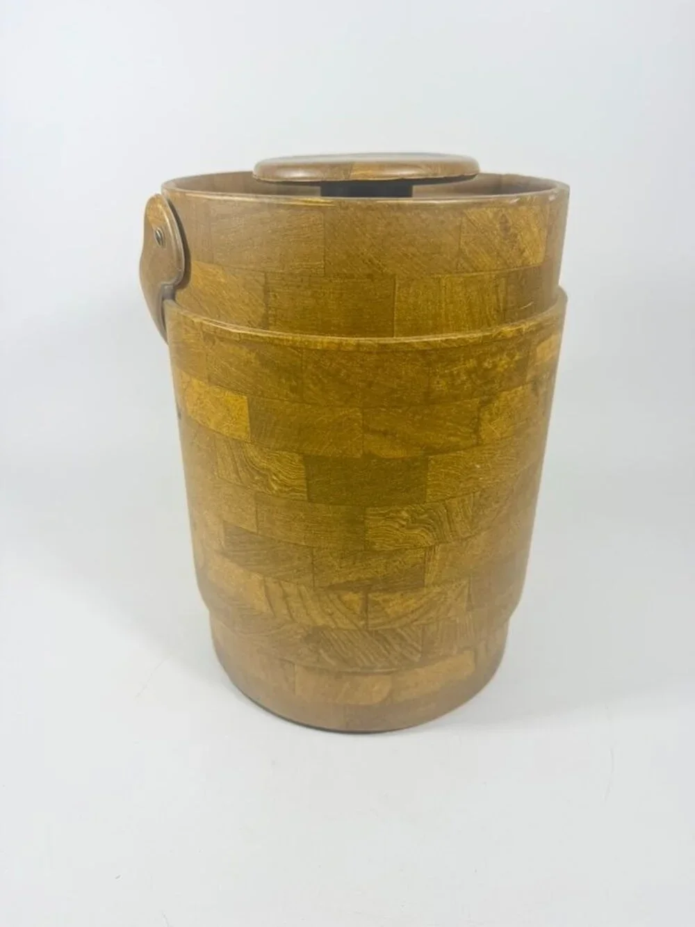 Large Ice Bucket Faux Wood Grain Vintage Mid Century Retro Elmar Products Handle